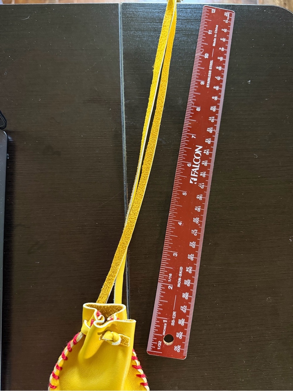Yellow Leather Drawstring Pouch - Picture 4 of 4